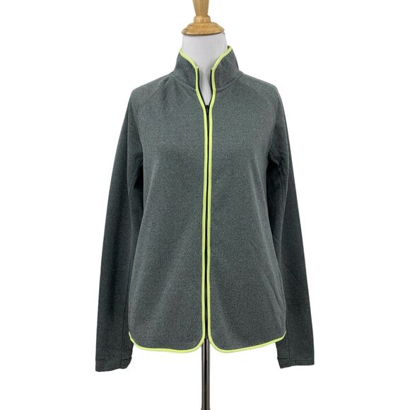 Under Armour Jacket Womens M Medium Gray Lemon Lime Coldgear Full Zip Thumbholes - Picture 1 of 14